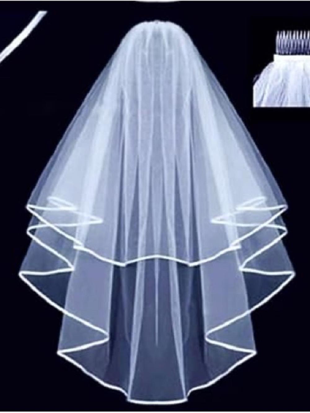 White Bridal Veil with Comb – 2 Tier Bachelorette Wedding Bride Veil